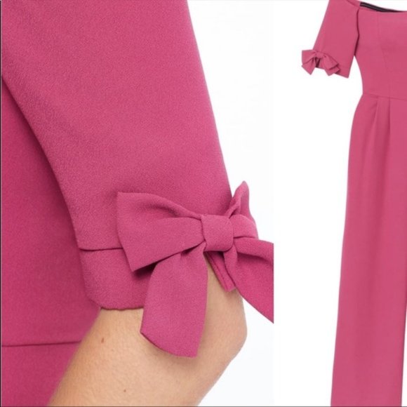 Gal Meets Glam Collection - Meredith pink jumpsuit - off the shoulder with bows - Picture 4 of 15